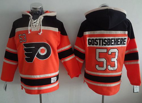 Flyers #53 Shayne Gostisbehere Orange Sawyer Hooded Sweatshirt Stitched NHL Jersey - Click Image to Close